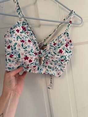 Kona Sol Cream Bikini Top with Pink & Teal Floral Trim